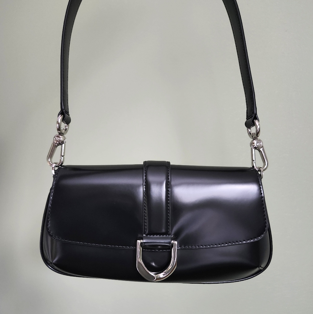 Charles & Keith Gabine Leather Elongated Shoulder Bag in Black